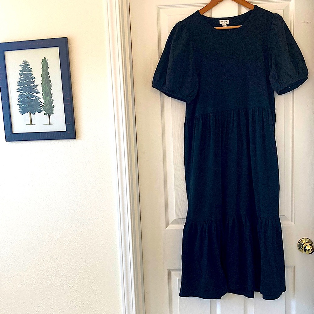 Black cotton eyelet sleeved dress